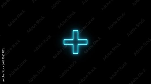 Neon line plus symbol icon simple positive plus icon animation. Business counting add motion. positive technology sign. medical cross icon animation, neon plus sign icon. 4k video