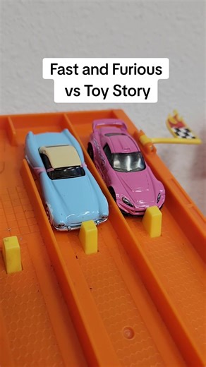The battle begins! 💪 Can team #fastandfurious remain undefeated on the #hotwheels #racing track or will team #toystory hand them their first loss?