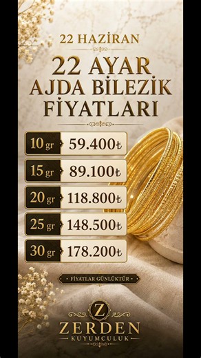 Ajda bilezik fiyatları 22 haziran #bilezik #keşfet #kuyumcu #altın #yatırım #22k