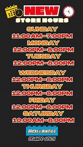 ⏰ NEW STORE HOURS! ⏰ We’ve updated our hours!🛍️✨ 🗓 Monday – Friday: 12:00 PM – 8:00 PM 🗓 Saturday: 10:00 AM – 8:00 PM 🗓 Sunday: 11:00 AM – 7:00 PM 📍 Come see what’s new, dig through our bulk tables, or find that perfect LEGO® set you’ve been hunting for – now with extra time to browse! #BricksAndMinifigsOrlandoSouth #LEGOFun #NewStoreHours #LEGOCollectors #OrlandoThingsToDo #lego #orlando #travel #kissimmee #florida #lego | Bricks & Minifigs Orlando South