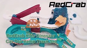 RedCrab Kids Dinosaur Car Playset Toy Ramp Track Set,Dino Adventure Toys with Flexible Track and 4 Mini Race Cars,Winding Highway Dinosaur Hill Toy Gifts for 3 4 5 6 Year Olds Boys Girls