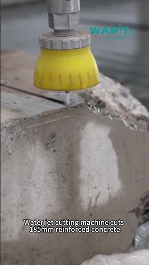 Water jet cutting machine cuts 185mm reinforced concrete