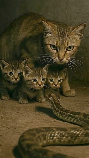 Unbelievable! Cat Mom Fights Giant Python! 🐍💥 Epic Battle for Her Kittens! Wild Instincts Unleashed.
