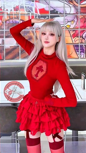 Red Goth Girl Jump Cafe Tour ❤️😍 Goth Girl Cosplay #shorts