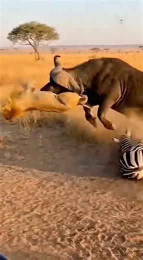 Buffalo SAVES Zebra from Lion! 🐃💥🦁 (Incredible Rescue) #buffalo #lion #zebra #wildlife