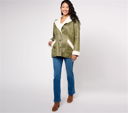 Denim & Co. Canyon Retreat Sherpa/ Faux Suede Combo Jacket - QVC.com