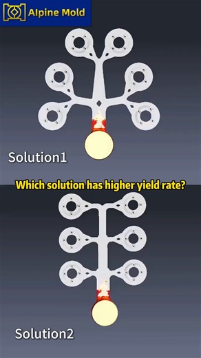 Alpine Mold on Instagram: "🔍 Which Solution Has a Higher Yield Rate? Let’s See the Difference! In this mold flow analysis, we compare Solution 1 vs Solution 2 to determine which one offers a better yield rate. 🔹 Solution 1: Uneven metal flow – could result in defects like voids or incomplete filling. 🔹 Solution 2: Smoother, more uniform flow – ensures a higher yield rate and better product quality. 📈 Want to Improve Your Die-Casting Design? If you’re looking to increase efficiency, reduce de