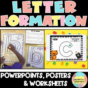 Letter formation animated PowerPoint, rhymes, alphabet posters & worksheets