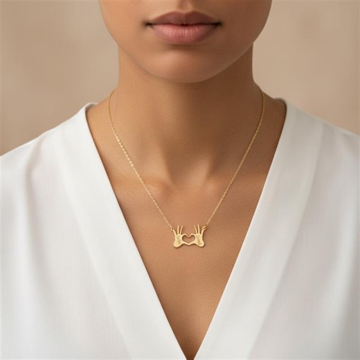 Hand Sign Heart Name Necklace, Personalized Couple Name Necklace, 925 Sterling Silver Gold or Rose Gold, Minimalist Gift for Her - Etsy