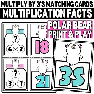 Multiply by 3 with Number Bonds Matching Practice Card Game | Winter Bear