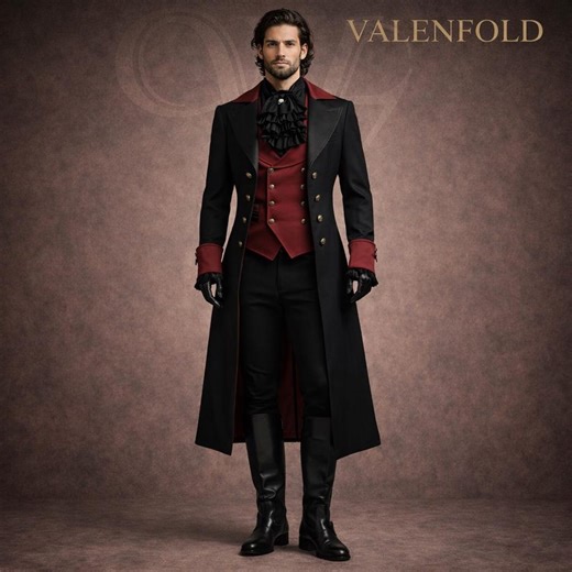 Gothic Victorian Tailcoat Suit for Men | Black & Burgundy 3 Piece Set | Steampunk Vampire Formal Wear | Custom Made Long Coat - Etsy