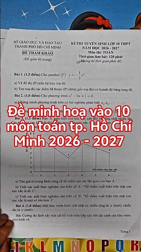 Đề minh hoạ vào 10 môn toán tp. Hồ Chí Minh 2026 - 2027