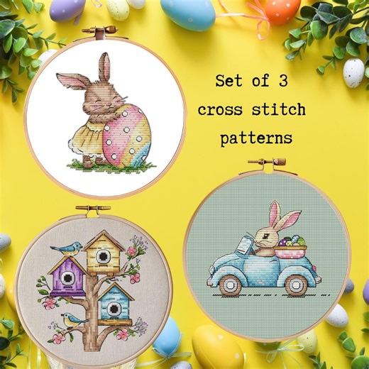 Easter Cross Stitch Patterns, Set of 3 Mini Ornaments (PDF Download) - Etsy Australia