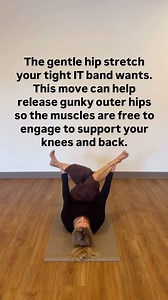 Tight IT bands? You might be stuck in the sagittal plane — think forward and back: walking, running, biking, squatting. But your body is built to move in all directions — and when we don’t, things like the outer hips and IT band get cranky and congested.⁣ ⁣ This gentle stretch introduces hip rotation, a key to freeing up tight spots, restoring muscle function, and giving your knees and back the support they’re craving.⁣ ⁣ Your hips weren’t meant to live in one plane. Add rotation, and watch ever