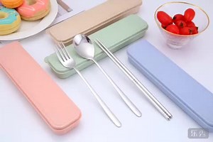 Lunch Box Cutlery Set, Camping Cutlery Flatware Set of Stainless Steel Chopsticks Spoon Fork with Box