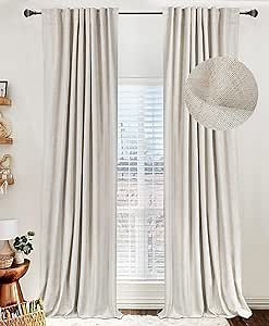 100% Blackout Shield Linen Blackout Curtains for Bedroom 120 Inches Long, Back Tab/Rod Pocket Living Room Drapes, Thermal Insulated Blackout Curtains 2 Panels Set, 50" W x 120" L,Cream