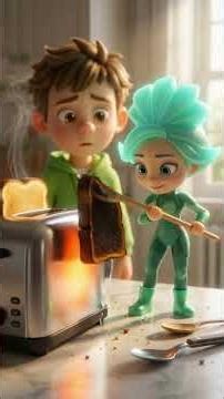 The toaster caught on FIRE! 🔥😱 Flo’s heroic rescue & crucial safety tips (Fire Triangle) #shorts