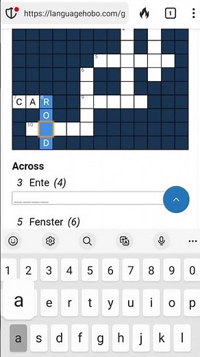 German - English Crossword Puzzles for Beginners - Learn 400 German words - 100% FREE TO PLAY