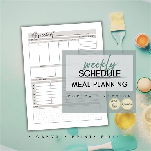 Weekly Schedule   Meal Planner | Portrait Weekly Layout | Printable & PDF Fillable - Etsy