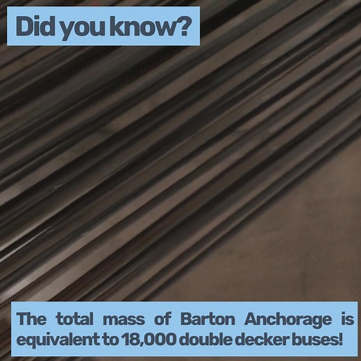 Did you know that Barton Anchorage, the larger of our two anchorages, weighs an incredible 300,000 tonnes — the same as 18,000 double-decker buses? Each anchorage plays a vital role by holding half the weight of the main cables, which support the road deck and all the traffic crossing the bridge. Inside, it’s one of the quietest places on the bridge, where sound echoes off the concrete walls, giving it a cathedral-like atmosphere. | Humber Bridge