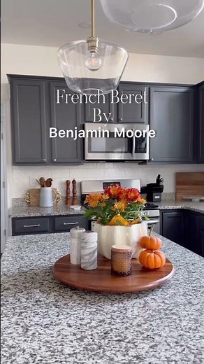 Easy Kitchen Refresh Makeover by painting the 90s honey oak cabinets a darker moody color! #shorts