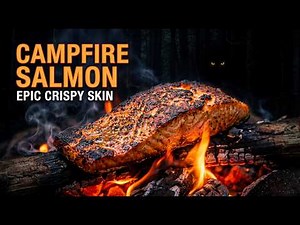 Cooking Fresh Salmon Over Fire in the Wilderness Campfire
