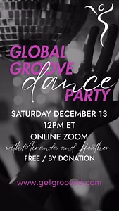 Join us for this month’s Global Groove Dance Party! 🗓️ Saturday December 13 ⏰ 12pm ET 💻 Online Zoom 💰 Free / Donations Welcome We’re adding a sprinkle of holiday magic, led by our Christmas queens, @hawaii_dance_bomb and @heather.grooves ✨🎄 Sign up for our newsletter at GetGrooved.com to get your link to join the fun! #getgrooved #danceparty #danceonline #groovecommunity #holidayparty #groove #dance | The World Groove Movement
