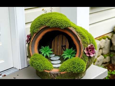 🌿✨ 10 DIY Wood Log Planter Ideas for Enchanting Fairy Garden Porch Displays
