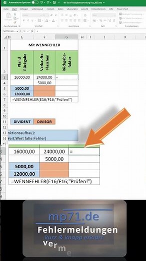 EXCEL Fehlermeldungen vermeiden mit WENNFEHLER