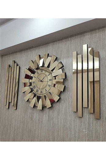 Modern Gold Mirror Wall Clock Set - 3 Piece Luxury Wall Decor - Etsy
