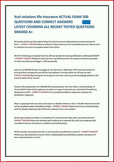 #learnexams Xcel Solutions Life Insurance Actual Exam 200 Questions And video