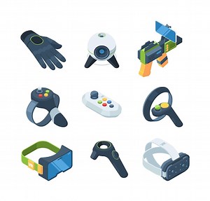Premium Vector | Vr gaming virtual controllers for video gaming experience garish vector isometric illustrations