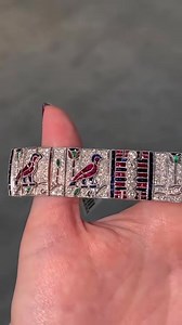 This isn’t your average antique diamond bracelet: this beauty features an absolutely exquisite Egyptian Revival motif in colored gemstones. Isn’t it spectacular?? It was a true honor to spend time with this one. Spotted at N Green & Sons at the Baltimore Antique Show once upon a time. | Diamonds in the Library