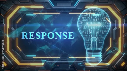 Futuristic Digital Light Bulb with Binary Code and " RESPONSE" Text in Sci- Fi Frame response
