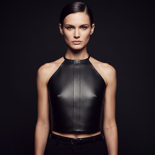 Black Halter Neck Crop Fit Top | Smooth Contour Stitch Panels Upper Wear | Genuine Leather Women Wear | Sleeveless Back Tie Halter Top - Etsy