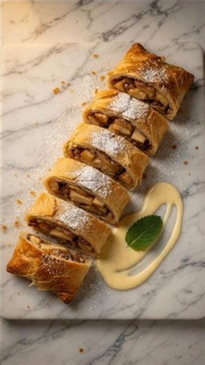 🍎 Der klassische Apfelstrudel – knusprig, saftig und einfach besser als beim Bäcker! 😍