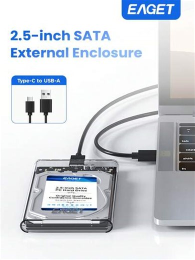 EAGET Custodia per hard disk portatile, Custodia per hard disk SSD SATA a USB 3.0, Custodia per hard disk esterno SSD/HDD da 2,5 pollici, Custodia per hard disk portatile ad alta velocità 5Gbps USB 3.0 Type-C trasparente, Compatibile con sistema PC/laptop Windows | SHEIN