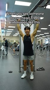1M views · 586 reactions | The biggest mistake I see on overhead tricep extensions are people turning the movement almost into a weird shoulder press by dropping and raising their shoulders. Instead, focus on keeping your shoulders high and purely focus on elbow extension. #fitness #gym | Tyler Path | Facebook