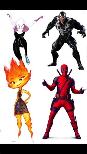 Elemental Ember X Venom X Deadpool and Gwen stacy Mashup #venomthelastdance #deadpool3 #comicsart