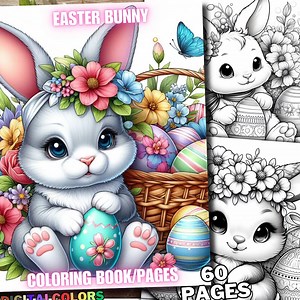 60 Easter Bunny Coloring Pages, Spring & Easter Coloring Book Floral Easter Eggs Grayscale Coloring for Adults Kids Printable PDF Download - Etsy