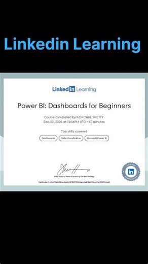 Completed “Power BI: Dashboards for Beginners” on LinkedIn Learning 📊