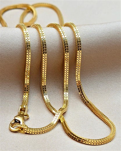 18K Solid Gold Box Bismark Chain: Mesh Designed Necklace (1.5mm-2mm Thick) - Etsy