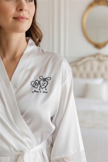 Bride Robe Personalized White Silk Monogram Bridal Shower Bride to Be Honeymoon Robe Future Mrs Wedding Morning Loungewear Friend Engagement - Etsy