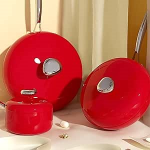 Nonstick Ceramic Cookware Set (9Piece) Pots, Pans, Lids and Kitchen Storage - Non Toxic - Oven Safe & Compatible with All Stovetops (Red)