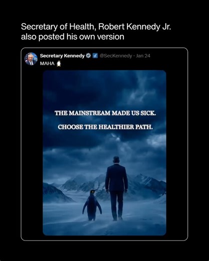 Artificial Intelligence | AI on Instagram: "The White House just posted an AI-generated meme, and it backfired. The White House shared an AI image captioned “Embrace the penguin,” riffing on the viral Nihilist Penguin meme from a 2007 documentary about a defiant Antarctic bird heading inland. The post appeared to echo Donald Trump’s recent Davos comments about expanding U.S. influence in Greenland through defense partnerships and mineral access, building on his controversial 2019 idea of buying 