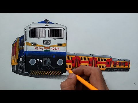 Drawing a train || Double Decker express hauled by WDP-4D locomotive || Indian Railways