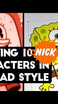 Drawing 10 Classic Nickelodeon characters in the 1930s rubberhose cartoon Cuphead art style