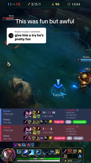 Yasuo Gameplay: Learning from the Loss