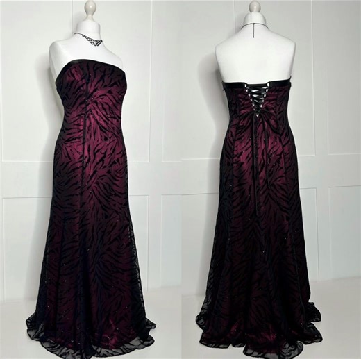 Vintage Prom Dress, Retro Graduation Y2K Pink/black Strapless, Ball, Party, Evening, Formal, Black Tie, Special Occasion Dress UK 14 - Etsy