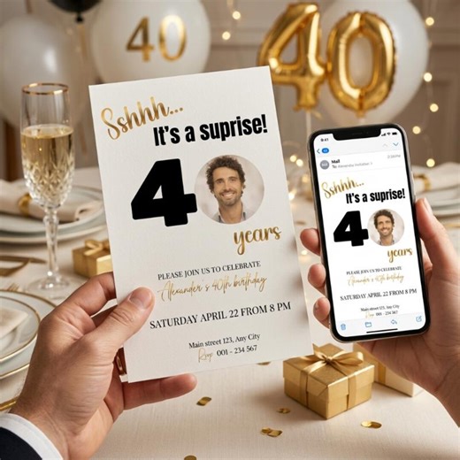 40th Birthday Invitation | Birthday Invitation With Photo | 40th Birthday Party Invitation | Editable Canva Template - Etsy